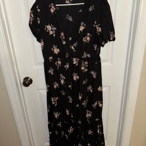 Black and Pink Puff Sleeve Maxi Sundress